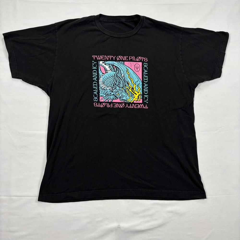 Twenty One Pilots Scaled and Icy Dragon Graphic Band T-Shirt Large Black Cotton